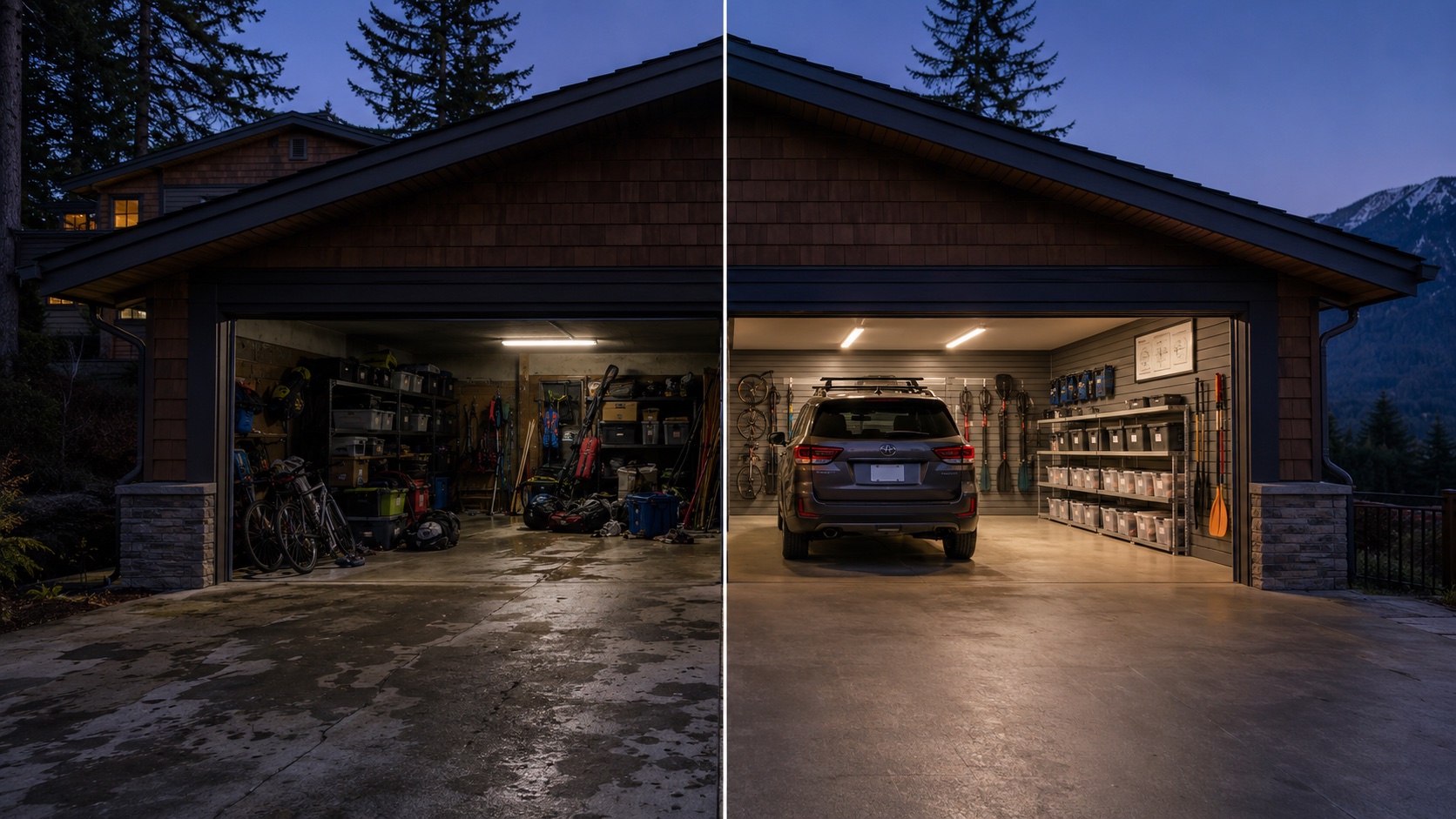 Before and after garage transformation Lynn Valley