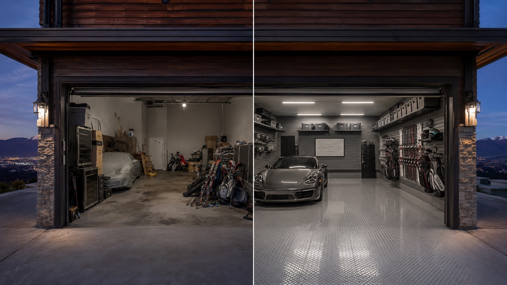 Before and after garage transformation - Chartwell, West Vancouver